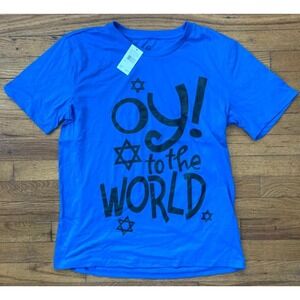 NWT Support ISRAEL Tee Shirt Magen David "Oy to the World" Size Large Color Blue